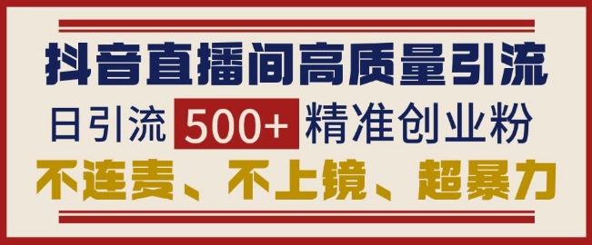 抖音直播间引流创业粉，无需连麦、不用上镜、超暴力，日引流500+高质量精准创业粉-策里行间