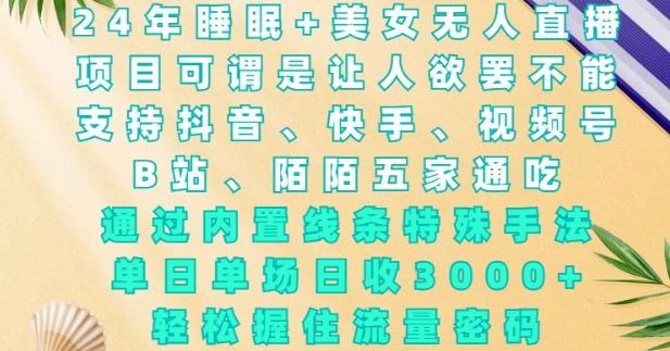 2024年睡眠+美女无人直播，通过内置线条特殊手法，单场日收3k+，轻松握住流量密码【揭秘】-策里行间