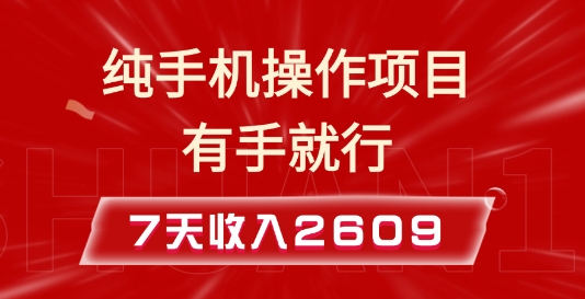 纯手机操作的小项目，有手就能做，7天收入2609+实操教程【揭秘】-策里行间