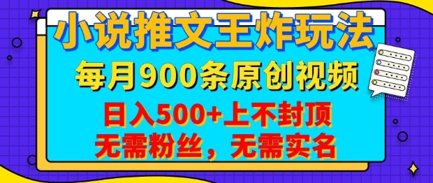 小说推文王炸玩法，一键代发，每月最多领900条原创视频，播放量收益日入5张，无需粉丝，无需实名【揭秘】-策里行间