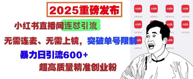 2025重磅发布：小红书直播间连怼引流，无需连麦、无需上镜，突破单号限制，暴力日引流600+-策里行间