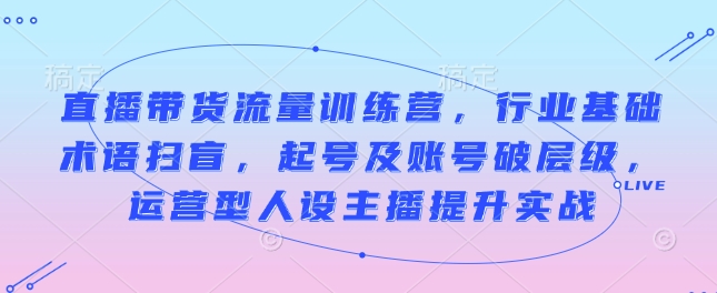 直播带货流量训练营，行业基础术语扫盲，起号及账号破层级，运营型人设主播提升实战-策里行间