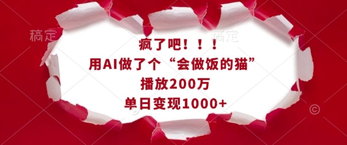 疯了吧！用AI做了个“会做饭的猫”，播放200万，单日变现1k-策里行间