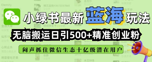 小绿书无脑搬运引流，全自动日引500精准创业粉，微信生态内又一个闷声发财的机会-策里行间