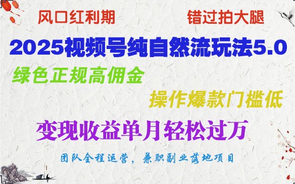 2025视频号纯自然流玩法5.0，绿色正规高佣金，操作爆款门槛低，变现收益单月轻松过万-策里行间