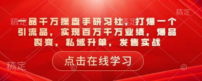 一品千万操盘手研习社，打爆一个引流品，实现百万千万业绩，爆品裂变，私域升单，发售实战-策里行间