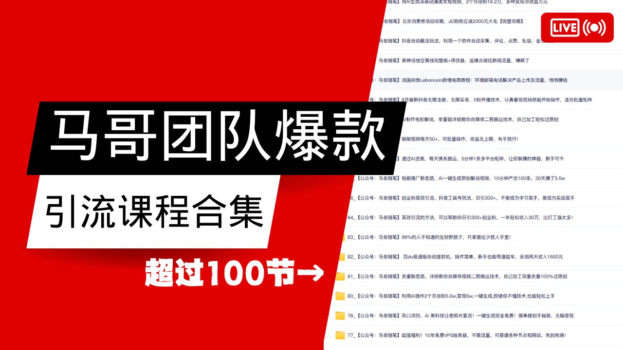 马哥团队【122节】最全项目爆款引流课程合集【持续更新】-策里行间