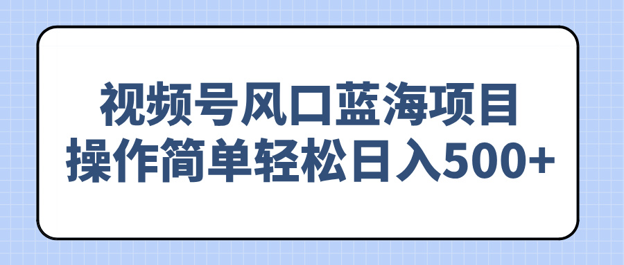 视频号风口蓝海项目，操作简单轻松日入500+-策里行间