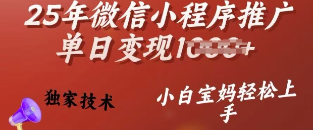 25年微信小程序推广单日变现多张，独家技术，小白宝妈轻松上手【揭秘】-策里行间