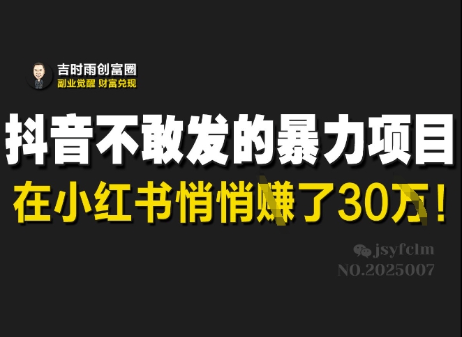 抖音不敢发的暴利项目，在小红书悄悄挣了30W-策里行间