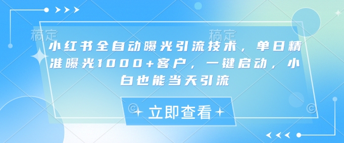 小红书全自动曝光引流技术，单日精准曝光1000+客户，一键启动，小白也能当天引流【揭秘】-策里行间