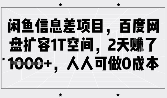 闲鱼信息差项目，百度网盘扩容1T空间，2天收益1k+，人人可做0成本-策里行间