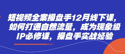 短视频全案操盘手12月线下课，如何打通自然流量，成为现象级IP必修课，操盘手实战经验-策里行间