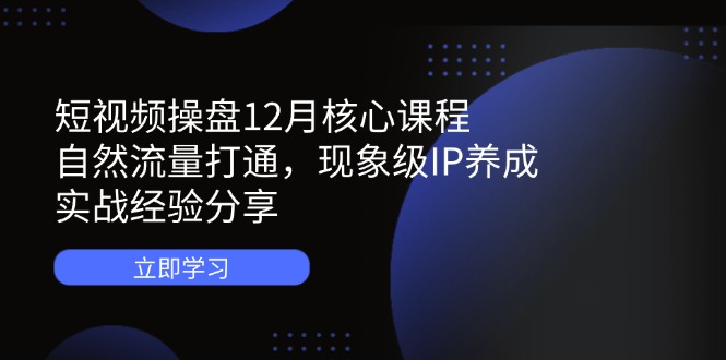 短视频操盘12月核心课程：自然流量打通，现象级IP养成，实战经验分享-策里行间