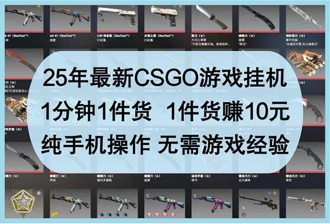 25年最新CSGO游戏挂机，1分钟1件货，1件货赚10元 纯手机操作 无需游戏经验-策里行间