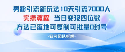 男粉引流新玩法10天引流7000人当日变现四位数可复制可批量0封号-策里行间
