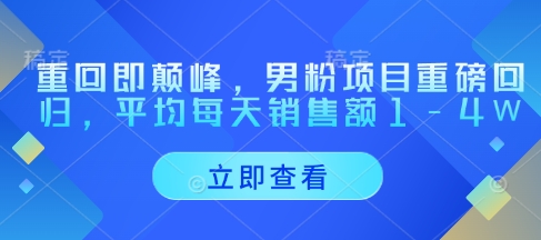 重回即颠峰，男粉项目重磅回归，平均每天销售额1-4W-策里行间
