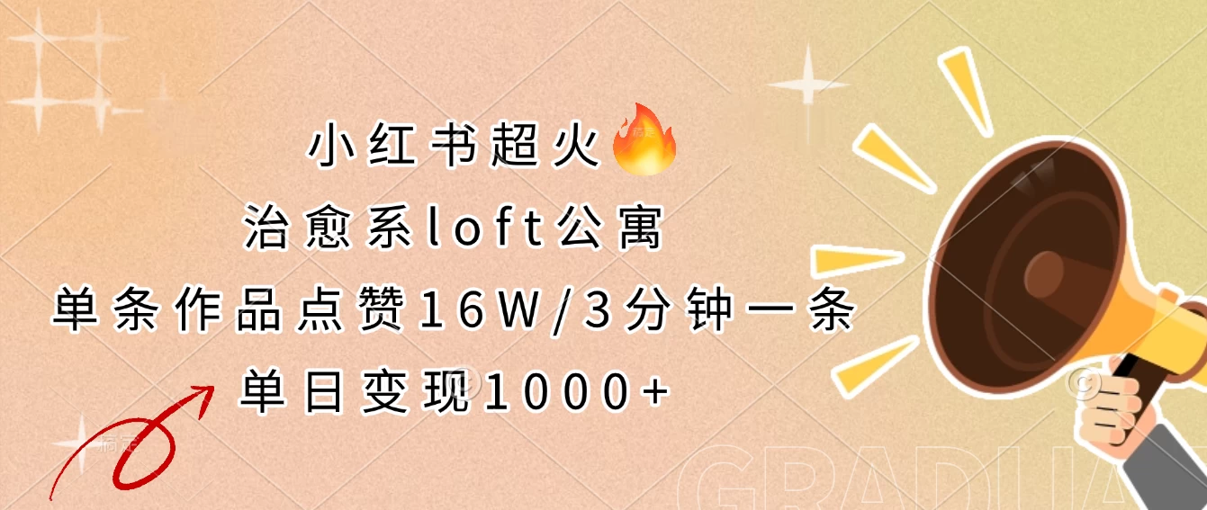 小红书超火的治愈系loft公寓，单条作品点赞16W，3分钟一条，单日变现1000+-策里行间