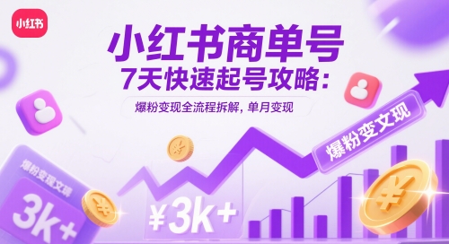 小红书商单号7天快速起号攻略：爆粉变现全流程拆解，单月变现3k+-策里行间