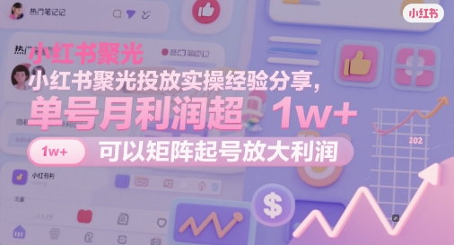 小红书聚光投放实操经验分享，单号月利润超1w+，可以矩阵起号放大利润-策里行间