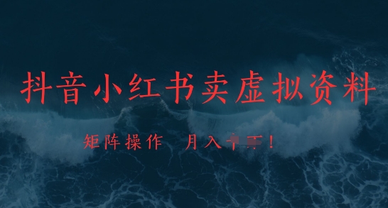 抖音小红书卖虚拟资料，市场需求一直存在，矩阵操作，月入1w+-策里行间
