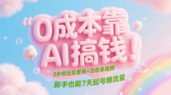 0成本靠AI搞钱！3步做出反差萌+治愈系视频，新手也能7天起号爆流量-策里行间