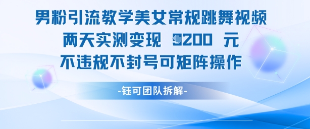 男粉引流教学美女常规跳舞视频两天实测变现1k+，不违规不封号可矩阵操作-策里行间