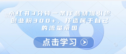 小红书3分钟一条作品精准引流创业粉300+，打造属于自己的流量帝国-策里行间