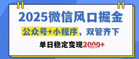 2025微信风口掘金，公众号+小程序双管齐下，单日稳定变现1k+【揭秘】-策里行间