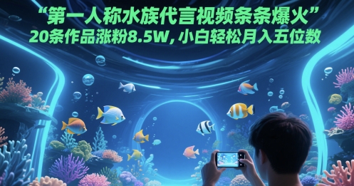 第一人称水族代言视频条条爆火，20条作品涨粉8.5W，小白轻松月入五位数-策里行间