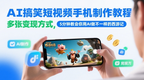 AI搞笑短视频手机制作教程，多张变现方式，5分钟教会你用AI做不一样的西游记-策里行间