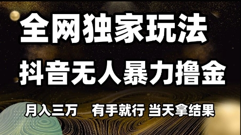 全网独家玩法抖音无人暴力撸金，月入3W，有手就行，当天拿结果【揭秘】-策里行间