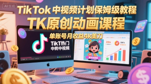 TikTok中视频计划保姆级教程，TK原创动画课程，单账号月收益4k美刀-策里行间