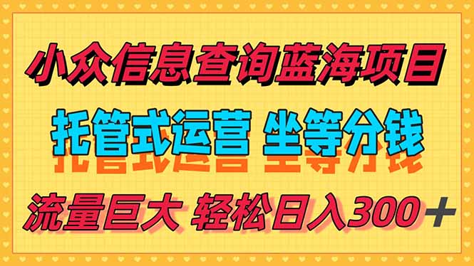 稳定日入300＋，小众信息查询蓝海项目，全程懒人式托管，解放你的时间-策里行间