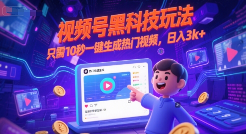 视频号黑科技玩法，只需10秒一键生成热门视频，日入3k+【揭秘】-策里行间