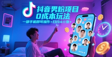 抖音男粉项目0成本玩法，一部手机即可操作，日均4张+，时间自由-策里行间