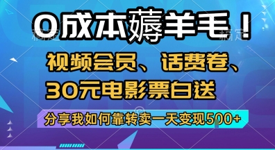 0成本薅羊毛!视频会员、话费卷、30元电影票白送，分享我如何靠转卖一天变现5张+【揭秘】-策里行间