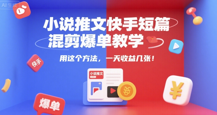 小说推文快手短篇混剪爆单教学，用这个方法，一天收益几张-策里行间