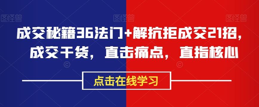 成交秘籍36法门+解抗拒成交21招，成交干货，直击痛点，直指核心-策里行间