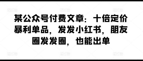 某公众号付费文章：十倍定价暴利单品，发发小红书，朋友圈发发圈，也能出单-策里行间