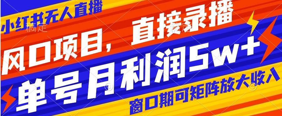 风口项目，小红书无人直播带货，直接录播，可矩阵，月入5w+【揭秘】-策里行间