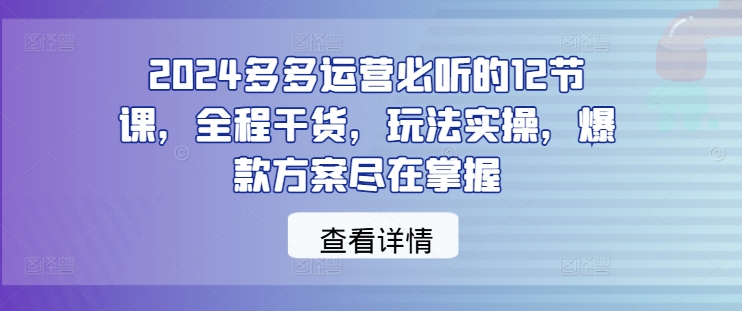 2024多多运营必听的12节课，全程干货，玩法实操，爆款方案尽在掌握-策里行间