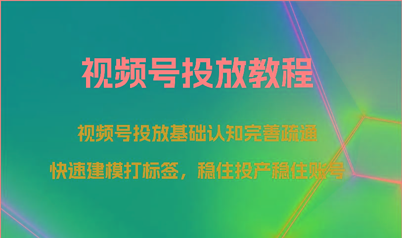 视频号投放教程-视频号投放基础认知完善疏通，快速建模打标签，稳住投产稳住账号-策里行间