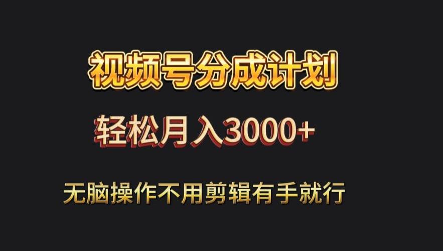 视频号流量分成，不用剪辑，有手就行，轻松月入2000+-策里行间