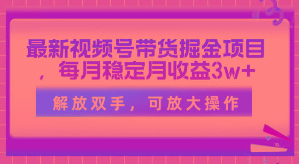 最新视频号带货掘金项目，每月稳定月收益3w+，解放双手，可放大操作-策里行间
