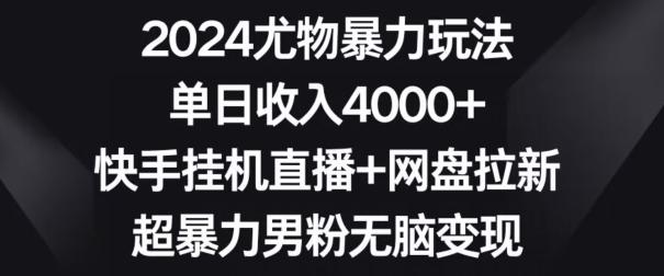 2024尤物暴力玩法，单日收入4000+，快手挂机直播+网盘拉新，超暴力男粉无脑变现【揭秘】-策里行间