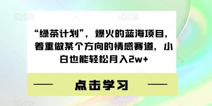 “绿茶计划”，爆火的蓝海项目，着重做某个方向的情感赛道，小白也能轻松月入2w+【揭秘】-策里行间