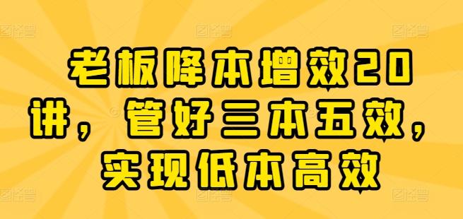 老板降本增效20讲，管好三本五效，实现低本高效-策里行间