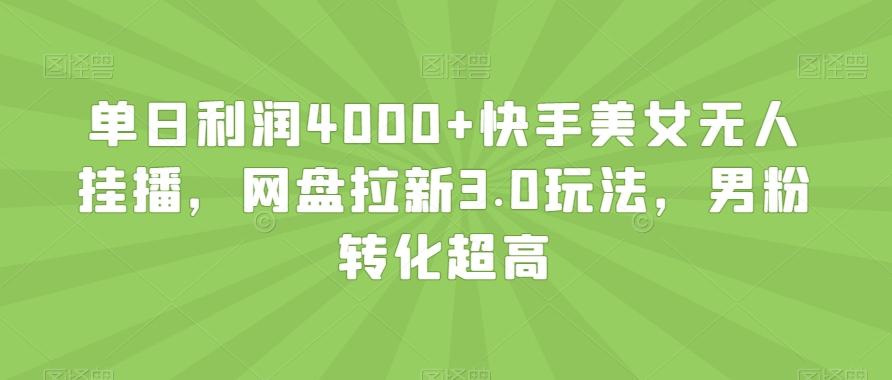 单日利润4000+快手美女无人挂播，网盘拉新3.0玩法，男粉转化超高【揭秘】-策里行间