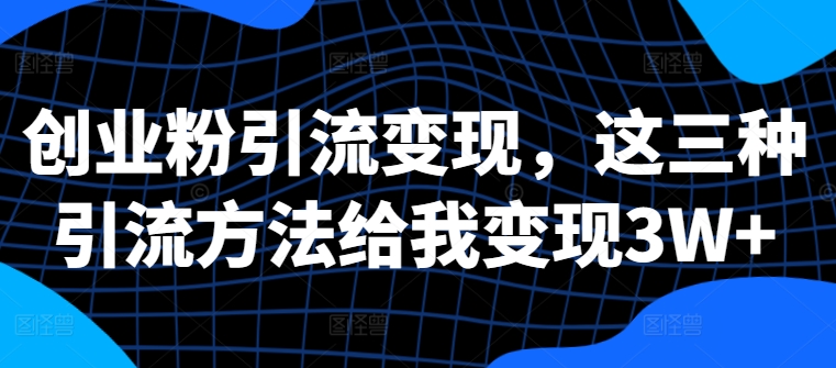 创业粉引流变现，这三种引流方法给我变现3W+【揭秘】-策里行间